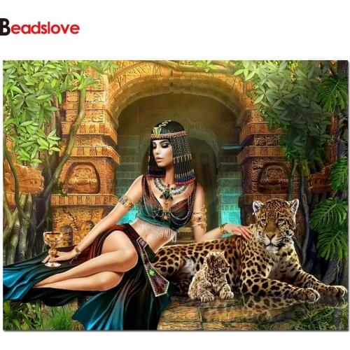 5D round square diamond embroidery Cleopatra Diy full sets diamond painting mosaic Egypt beauty leopard pictures rhinestones art