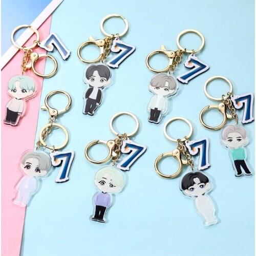 7pcs/lot Map Of The Soul 7 Cartoon Acrylic Keychain Key Ring JUNG KOOK JIMIN V JIN SUGA RM JHOPE Kpop Pendant Fans Gifts