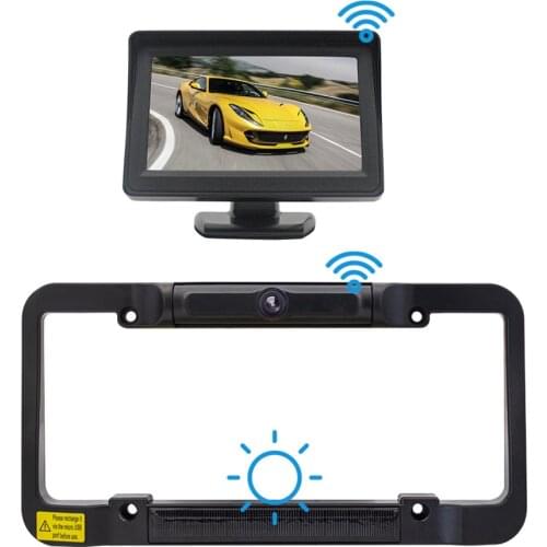 Solar Powered Wireless Rear View Backup Camera Digital US License Plate Frame for Car Truck Bus Trailer