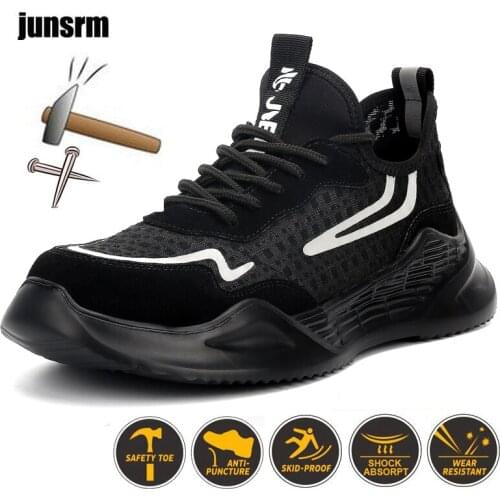 Lightweight safety shoes breathable metal head, puncture-resistant sports fashion, work boots non-slip wear-resistant Reflective