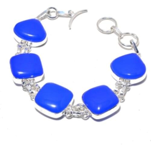Blue Chalcedony Bracelet Silver Overlay over Copper, 22 CM , B4011