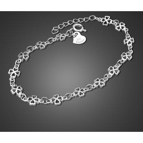 New 100% 925 Sterling Silver Bracelet Cute Girl Clover Charm Solid Silver Bracelet Link Fashion Women Party Jewelry Gift