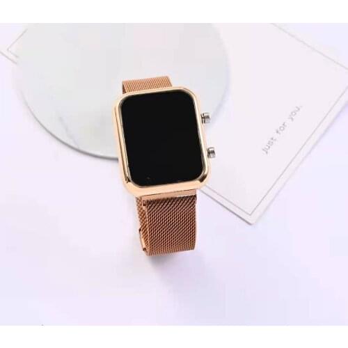 Reloj Mujer 2021 Men And Women Watch Square LED Electronic Display Fashion Stainless Steel Business Metal Mesh Ladies Wristwatch