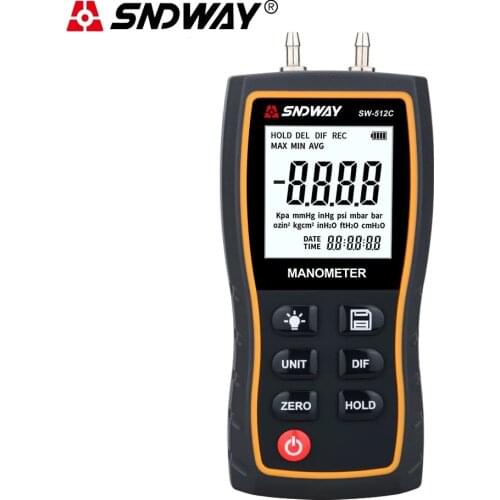 SNDWAY Digital Differential Manometer SW-512A 512B SW-512C Hand-held Air Pressure Gauge Negative Vacuum Press Gauge Meter