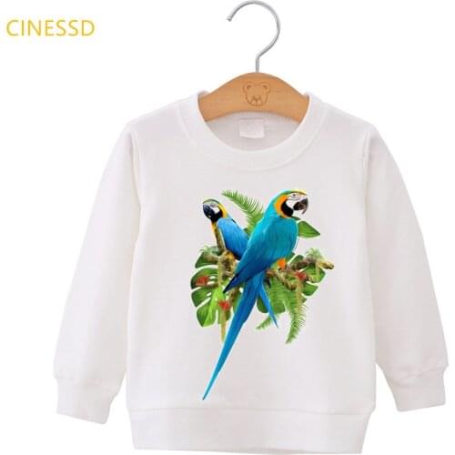 Blue And Yellow Macaw Print ChildrenS Pullover Cute Baby Clothes Girls Hoodie For Boys White Pink Yellow Jumper Teen Sweatshirt