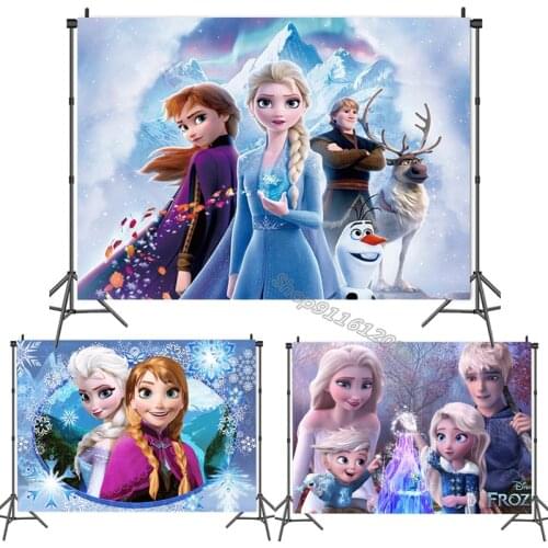 Disney Frozen Birthday Party Backdrop Anna Elsa Movie Figure Cloth Vinyl Backdrop Photography Wall Hanging Party Decoration Gift