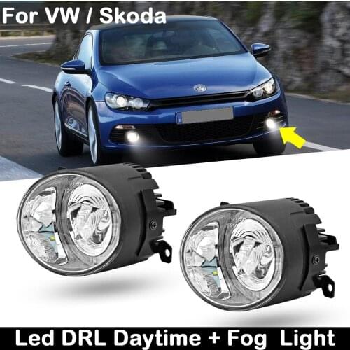 2Pcs For VW Golf 5 Jetta/Syncro Scirocco Sagitar Skoda Citigo Seat MII White LED DRL Daytime Running Light And Driving Fog Lamp