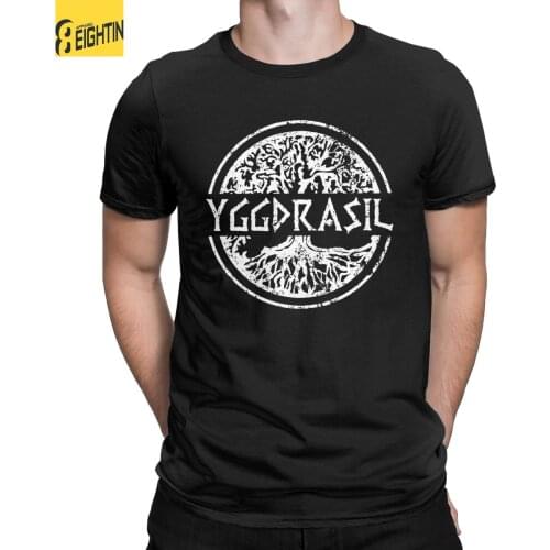 Vintage Yggdrasil The Tree Of Life Nordic Mythology World Tree T-Shirt Men Round Neck 100% Cotton T Shirts Short Sleeve Tee