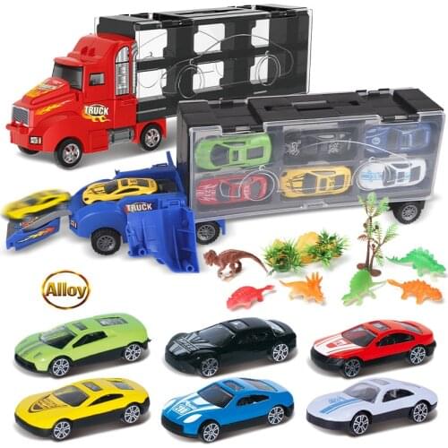 City Technical Jurassic Park Dinosaur Truck alloy Diecast Model Cars Container Transport Car Vehicle Education Toys For Children