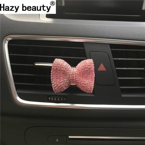 Hazy beauty Colorful bows perfume Air conditioner accessories Lovely crystal drill Perfume clip Automobile Air Freshener Styling