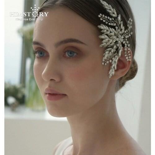 HIMSTORY Bridal Hairpins Flower Leaf Hairpins Handmade Crystal Headpiece Headdress Wedding Accessories For Women Girl