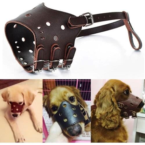 PU Leather Pet Dog Muzzle Adjustable Anti-bite Anti-barking Anti-eating Chew Safety Dog Mask Breathable Soft Muzzles Training