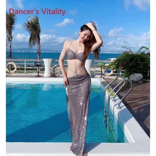 Belly Dance Suit New Set Exquisite Crystal Beads Covering Belly Professional Performance Costume Sexy Cutout Practice Clothing