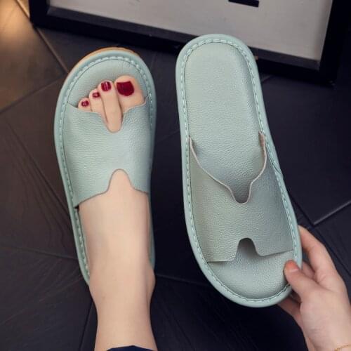 Womens Genuine Leather Summer Indoor Slippers Anti-Skip Sofa Couples Household Slippers Mens Casual Home Shoes
