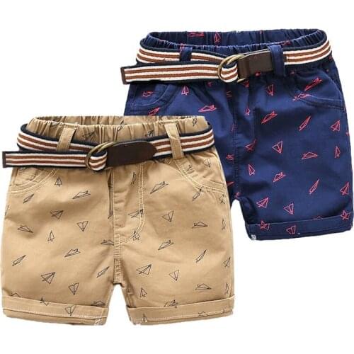 2018 Hot Summer Fashion 2-10 Years Children Kids Fly Paper Air Plane Print Pocket Above Knee Length Boys Short Pants With Belt