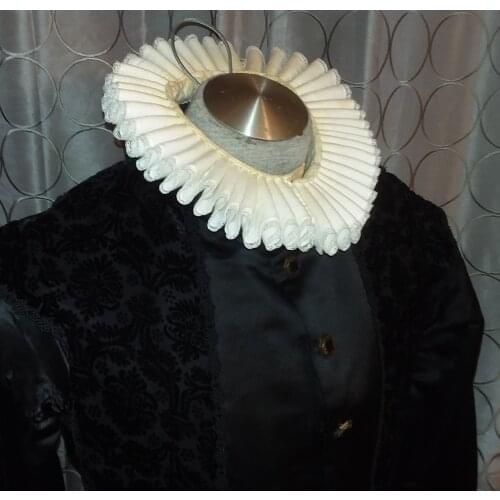 Cosplaydiy Mens Renaissance White Cotton Lace Jabot Collar Wrist Cuff Cosplay Accessories Tudor Elizabethan Collar Cuffs l320