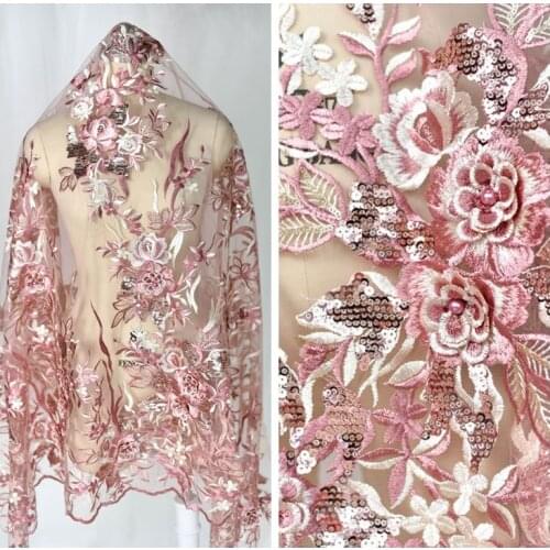 Multi-color three-dimensional bead embroidery lace fabric for cloth wedding dress DIY material