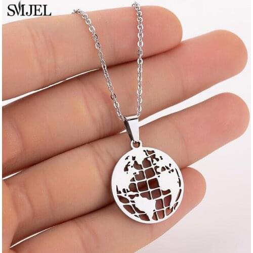 SMJEL Origami World Map Necklace Globe Women Geometric Earth Africa Necklace Circle Necklaces & Pendants Choker Jewelry