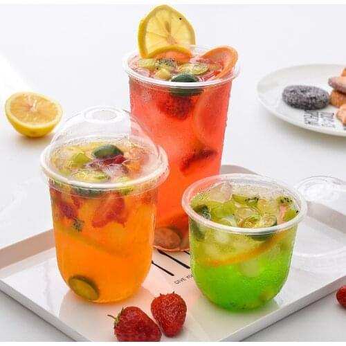 Food Grade PP Frozen Drink Cup Disposable Cute Juice Glass Milk Tea Packing Mug Transparent U Shape Take-out Drinkware Tool 50pc