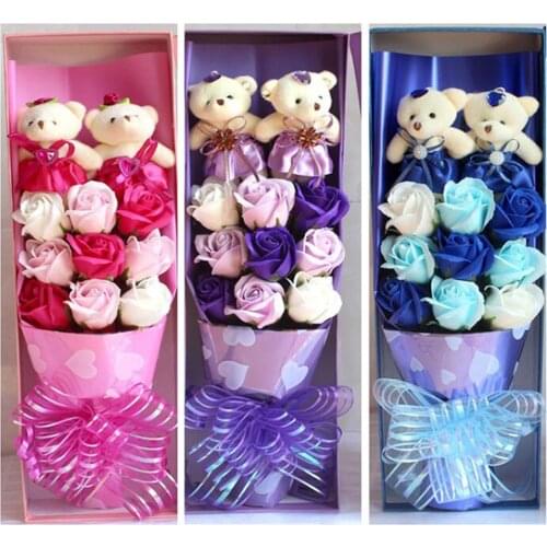 Gift box Soap flower plush bouquet toy Valentines Day birthday girlfriend Gifts toy Bear