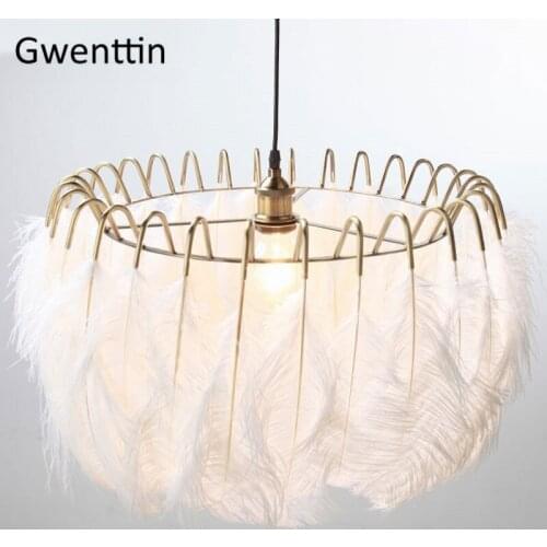 INS Nordic Feather Pendant Light Modern Gold Hanging Lamp Suspension Luminaire Living Room Bedroom Home Decor Lighting Fixtures