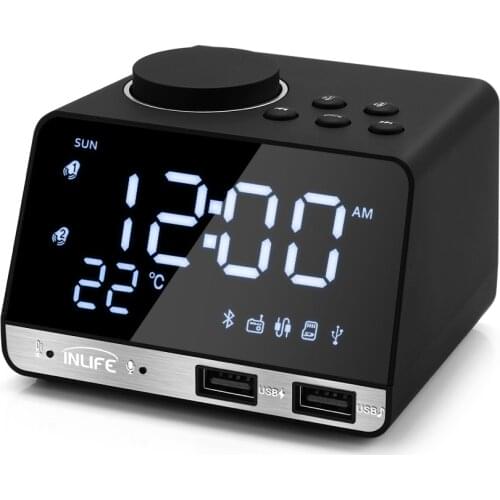 Bluetooth-compatible Radio Alarm Clock Speaker With 2 USB Ports LEDDigital Alarmlock HomeDecration Snooze Table Clock EU Plug