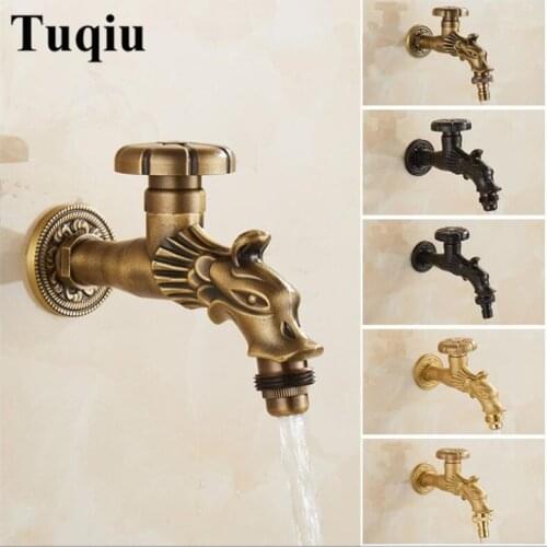 Carved Wall Mount Brass Antique Bronze Bibcock,Decorative Outdoor Garden Faucet Washing Machine Faucet Small tap