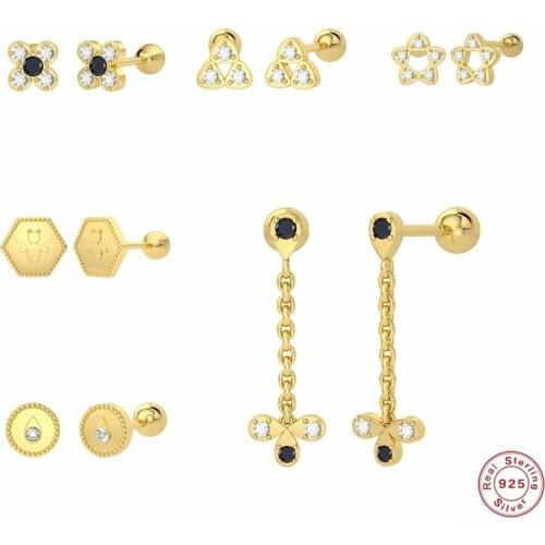 S925 Sterling Silver Cartilage Earrings Minimalist Zircon Mini Stud Earring For Women Ear Bone earlobe piercing Buckle Jewerly