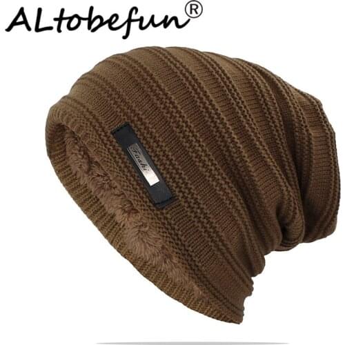 ALTOBEFUN Skullies Beanie Men Winter Hat Faux Fur Warm Baggy Adult Knitted Hat Beanies Knit Thick Hat For Women Caps BHT145