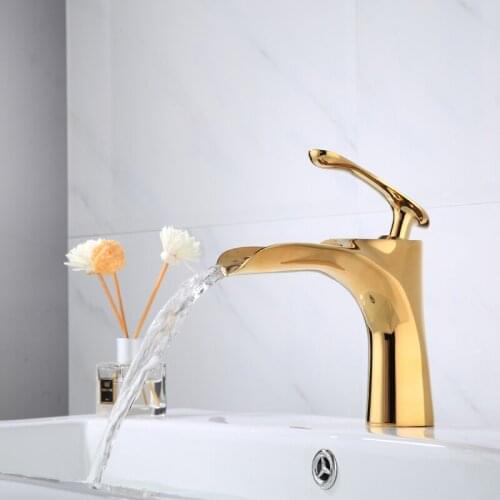 Tuqiu Basin Faucet Modern Bathroom Mixer Tap Black/Gold Wash basin Faucet Single Handle Hot and Cold Waterfall Faucet