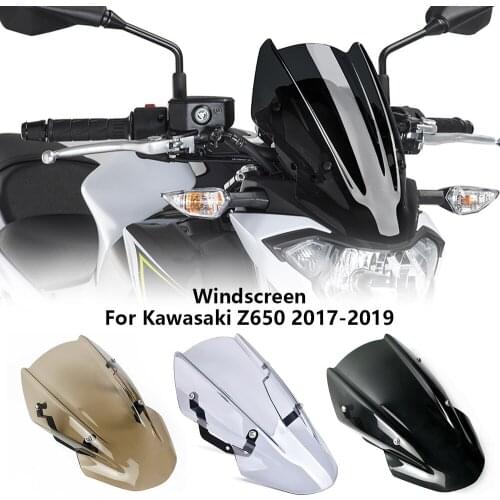 Double Bubble Fly Screen Windscreen Windshield Wind Deflector W/ Bracket for Kawasaki Z650 Z 650 2017 2018 2019