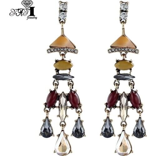 YaYi Jewelry New Multi Glass Rhinestone Dangle Crystal Earring Womens Fashion Ancient Silver Color Gem Earrings Gift 1225