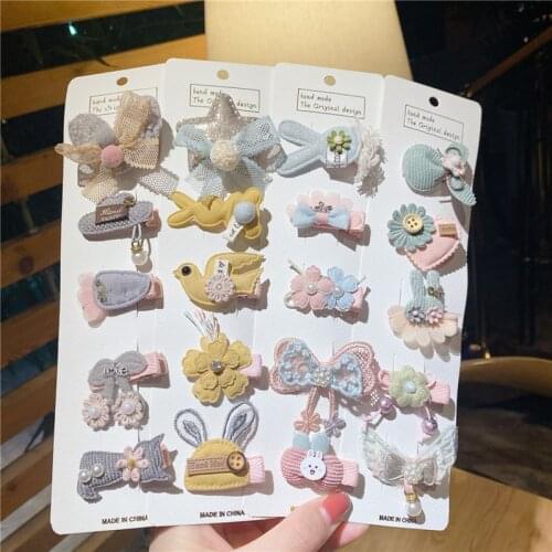 5 Pcs/set Korean Simple Cute Baby Children Cartoon Hairpins Fashion Sweet Girl Princess Flower Fruit Bow Duckbill Clip Headwear