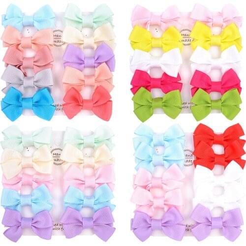 10Pcs/lot Solid Hair Bows Bowknots With Clips For Girls Safety Hairpins Handmade Hair Clips Barrettes Cute Kids Hair Accessories