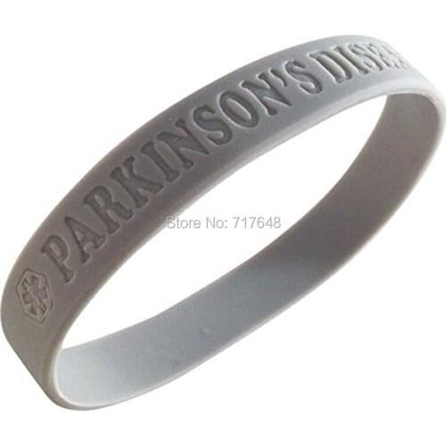 100pcs Medical Alert Parkinsons Disease wristband silicone bracelets free shipping by epacket A