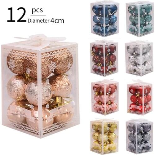 12pcs 4cm Christmas Decorative Ball Festival Lightweight Hanging Balls Shatterproof Tree Pendant Balls Ornaments Dropshipping