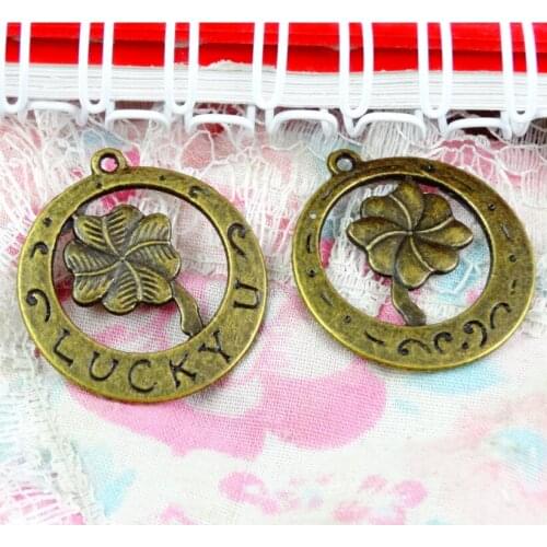 30pcs 25MM Antique Bronze Plated Four Leaf Clover Charms Clover Pendant Lucky Charm DIY accessories