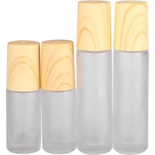 5ml 10ml Stainless Steel Roll On Bottle Empty Roller Ball Glass Bottle With Wood Cap for Essential Oil Perfume LX2639