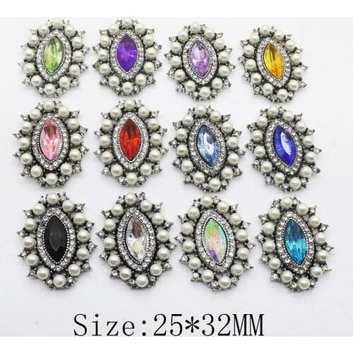 Fashion 5pc 25*32mm Retro Multi Color Acrylic Rhinestone Button Wedding Decoraation Clothing Alloy Button DIY Accessories