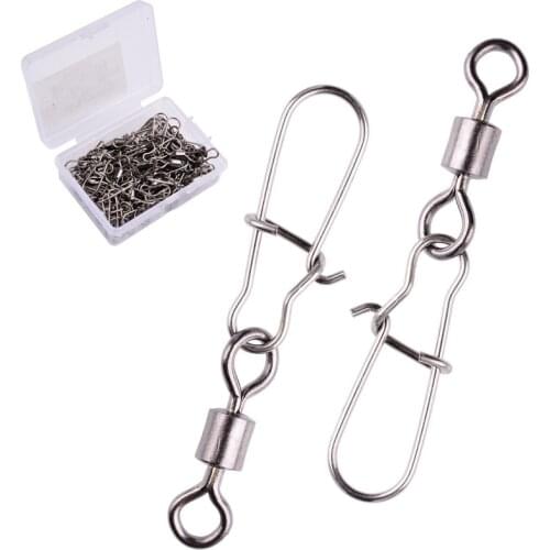 50PCS Pike Fishing Accessories Connector Pin Bearing Rolling Swivel Stainless Steel Snap Fishhook Lure Swivels Tackle Fish Tools
