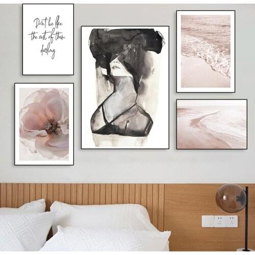 Abstract Girl Flower Sea Landscape Wall Art Canvas Painting Nordic Posters Prints Wall Pictures For Living Kids Home Decoration