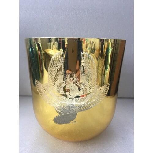 Alchemy Golden 3th octave Perfect C note Root chakra C# note Sexual chakra crystal singing bowl with ISIS carved about 8.5"