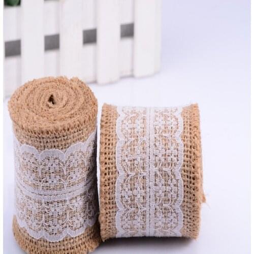 6x200cm White Lace Natura Jute Burlap Hessian Trims Tape Roll Wedding Party Tables Chairs Belt Strap Decorations Cake Ribbon
