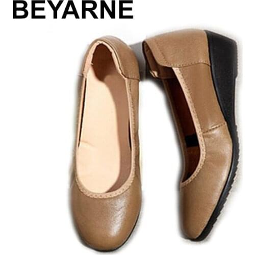 BEYARNE 2021 Genuine Leather Retro Handmade Womens Shoes Large Size Leather Shoes Flat Suede Leather Shoes