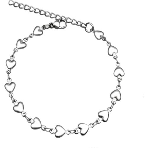 Stainless Steel Bracelet for Women Silver Color Heart Pulseira Feminina Lovers Engagement Adjustable Jewelry 17+5cm