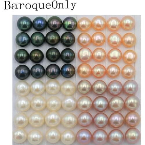 BaroqueOnly Half Drilled natural Freshwater button-shaped Pearl Oyster naked Pearl Beads loose beads for DIY Jewelry making