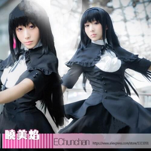 Puella Magi Madoka Magica Homura Akemi Black Dress Cosplay Costume