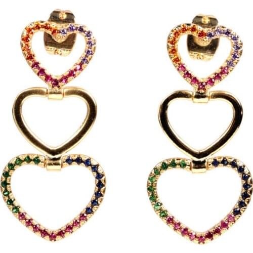 EYIKA Korean White Mix Color Zircon 3 Layers Heart Long Drop Earrings for Women Girls Trendy Ear Nail Party Accessories Jewelry
