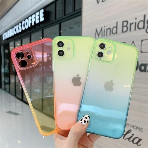 Gradient Clear Watercolor Phone Case For iPhone 11 12 Pro 12Mini X XR XS Max 7 8 Plus SE 2 Soft Silicone Anti-Drop Cover Coque
