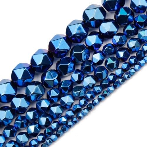 JHNBY Blue New Faceted Round Hematite Natural Stone 3/4/6/8/10mm Spacers Handmade Loose Beads For Jewelry Making Diy Accessories
